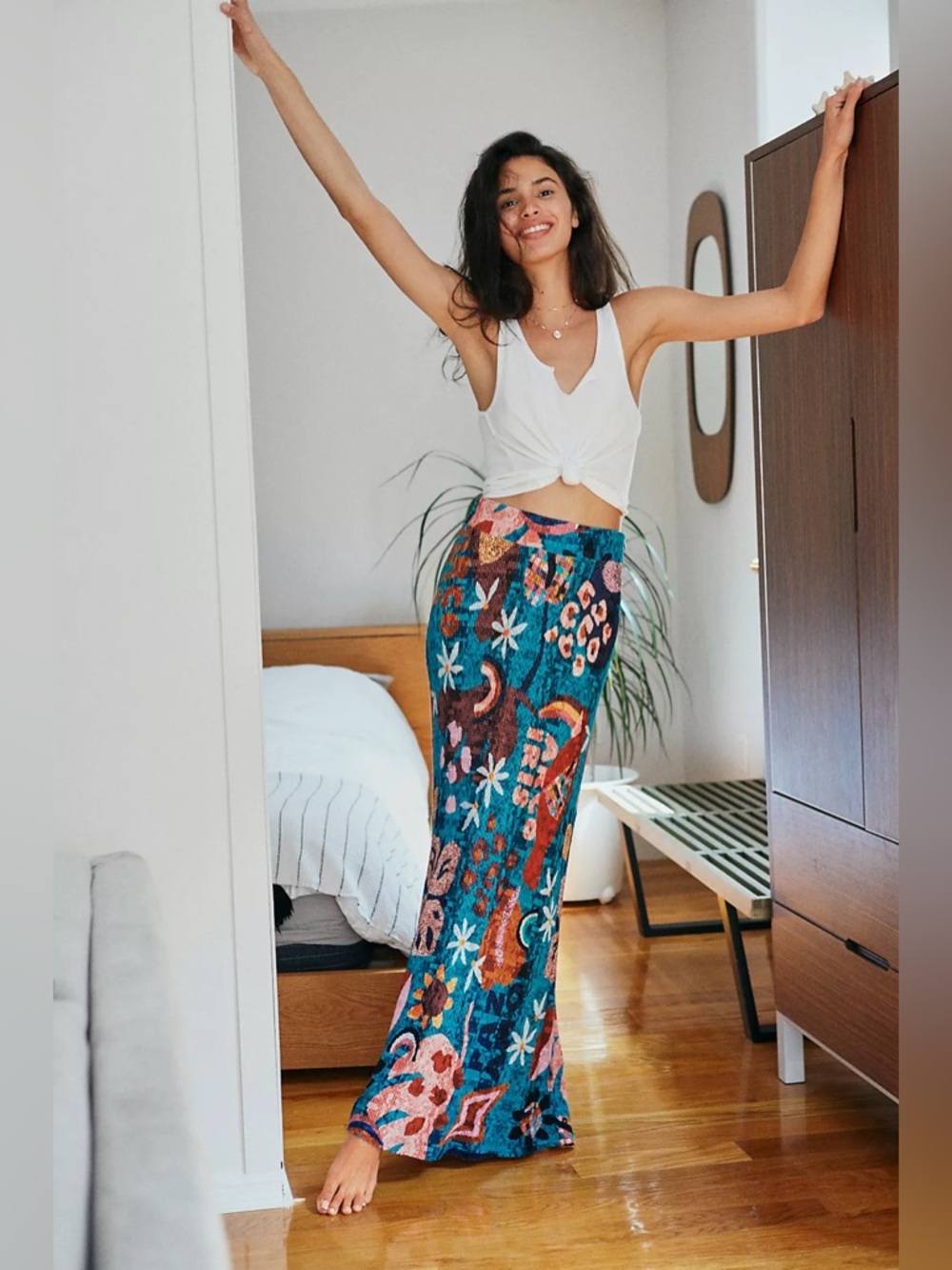 Farm Rio Gabriela Knit Maxi Skirt 
 Vibrant Floral Boho Maxi Skirt NWT